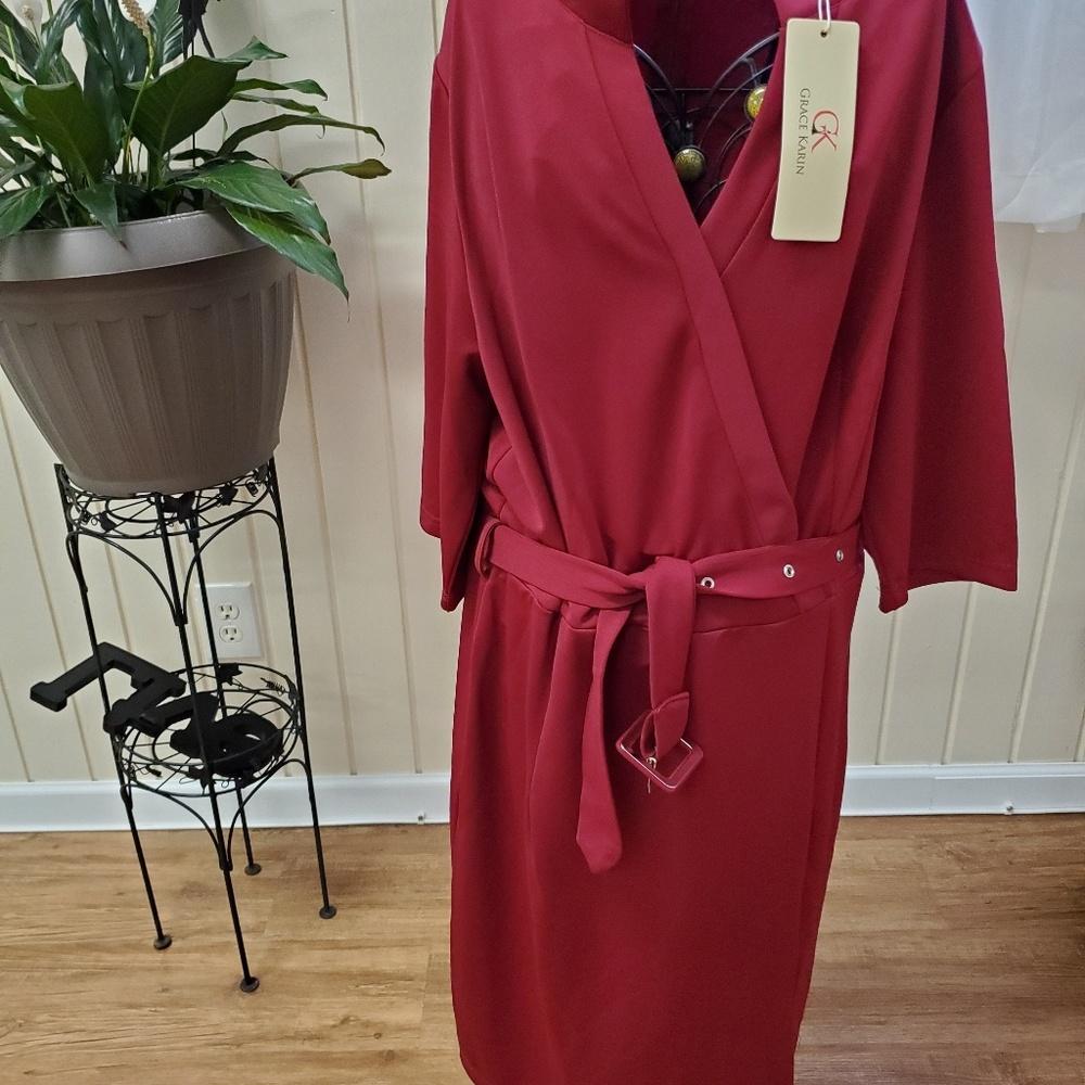 Burgundy front belted dress